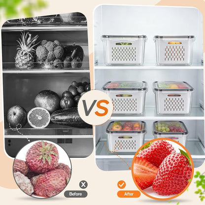 Fruit Storage Containers for Fridge, 3 Pack Plastic Food Storage Container4