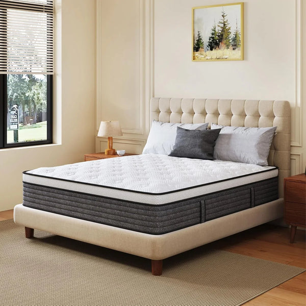 Queen Mattress 10 Inch Hybrid Mattresses in a Box | Medium Feel Foam and Individual Pocket Springs, Fiberglass Free Mattress, Extra Edge Support, Pressure Relief, Certipur-Us2