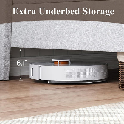 Queen Bed Frame with Upholstered Linen Headboard, Platform Bed with USB Charging Ports, Sturdy Metal Frame, No Box Spring Required, Quiet Noise-Free Modern Bedroom Furniture, Grey6