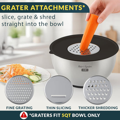 Stainless Steel Mixing Bowls with Lids Set of 5, 3 Graters, Black6