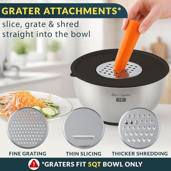 Stainless Steel Mixing Bowls with Lids Set of 5, 3 Graters, Black6