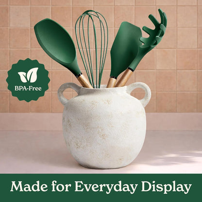 Non Stick Silicone Utensil Set with Rounded Wood Handles for Cooking and Baking, 8 Piece Set, Green6