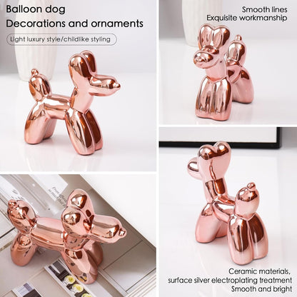 Cute Ceramics Pink Balloon Dog Statue Crafts Living Room Desktop Decorations,Handmade Modern Small Ceramic Animal Statue Ornament Home Decor Accents (Pink Balloon Dog)3