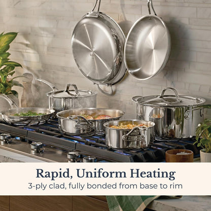 Everlast Clad Stainless Steel Pots and Pans Set, 11-Piece | Oven Safe to 500°F, Dishwasher Safe, Induction-Ready, Stainless Steel Cookware Set, Tri-Ply Clad for Even Heating8