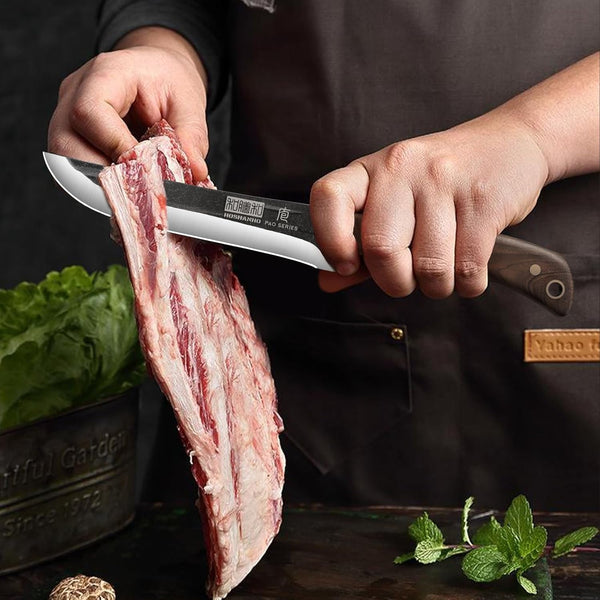 Butcher Knife Set, Sharp Kitchen Knife Set & Roll Bag Gift for Men | Hand Forged 8PCS Butcher Chef Knife Set with Meat Cleaver Knife & Bone Chopper Knives & Fillet Knives for Home, Camping, BBQ8