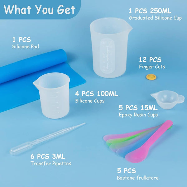 Silicone Measuring Cups Tool Kit for Resin, Non-Stick 250 & 100Ml Epoxy Mixing Cups, Reusable Resin Supplies with Silicone Mat, Stir Sticks, Pipettes, Cups for Molds, Jewelry Making2