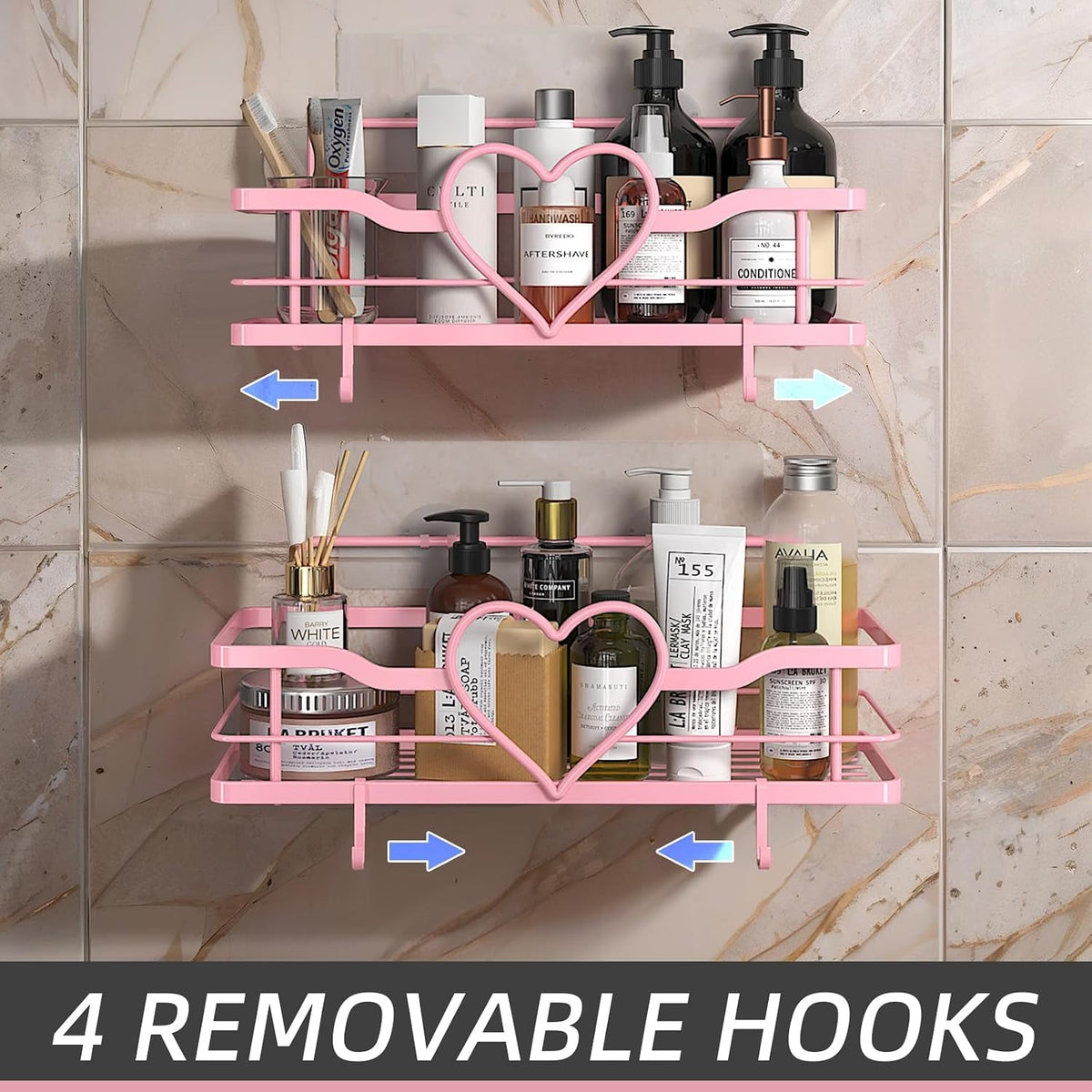 pink-shower-caddy-with-4-removable-hooks-2-pack-sweet-heart-shower-shelves-no-drilling-adhesive-organizer-shelf-for-bathroom-shower-kitchen-bedroom