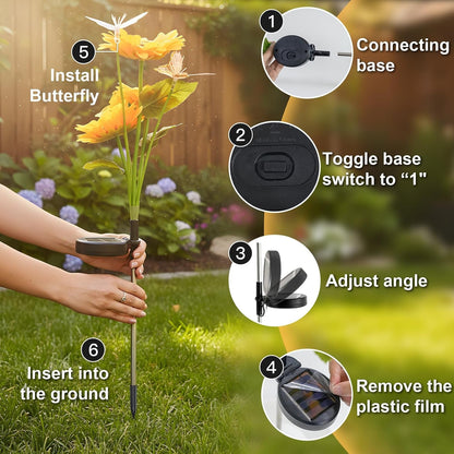 Sunflower Solar Lights, Butterfly Solar Lights,Garden Lights 2 Pack6