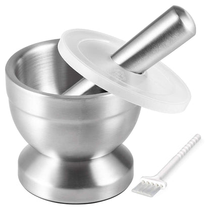 18/8 Stainless Steel Mortar and Pestle with Brush,Pill Crusher,Spice Grinder,Herb Bowl,Pesto Powder1