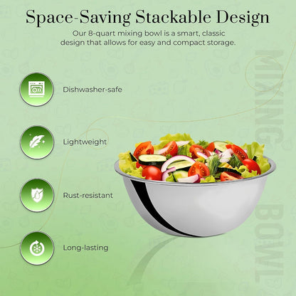 2-Pack 8 Quart Mixing Bowls |13.25-Inch Stainless Steel Bowls3