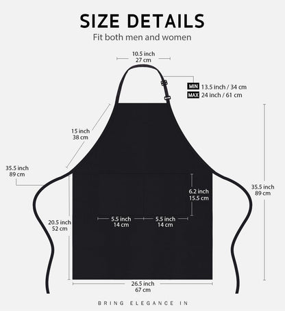 Apron for Men Women, Adjustable Cooking Kitchen Apron with 2 Pockets | Machine Washable, Firm Stitching, Stain Resistance, Long Tie Straps, 2 Pockets, Versatility, Unisex Use, Gift, BBQ2