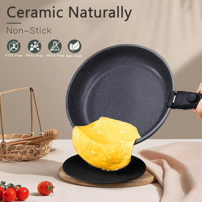 Ceramic Pots and Pans Set Non Stick, Nonstick Detachable Handle Cookware Sets,Healthy Non Toxic PFAS PFOA & PTFE Free, Dishwasher ＆Oven Safe, Induction Kitchen Pot and Pan, 8 Piece Grey2