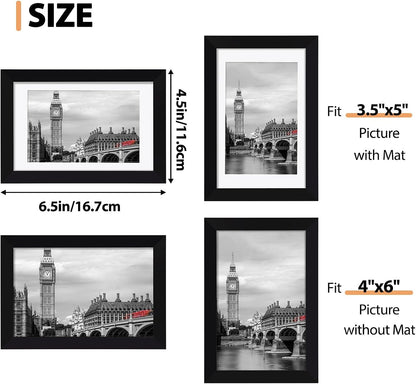 4X6 Picture Frame Set of 6 with Plastic Cover, PVC, Black3