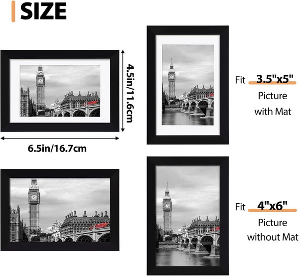 4X6 Picture Frame Set of 6 with Plastic Cover, PVC, Black3