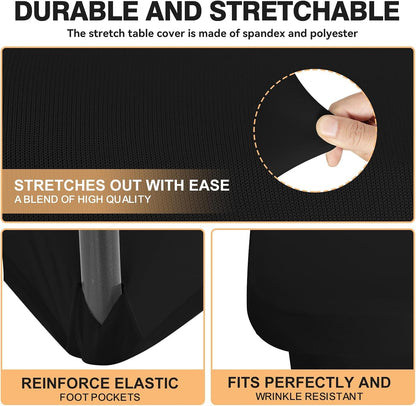 2 Pack 4 Feet Black Spandex Tablecloth for Rectangular Tables, Fitted & Stretch, Washable, Wrinkle Resistant, Perfect for Event, Wedding, Party, Banquet, Cocktail, Festival, and Table Protector2
