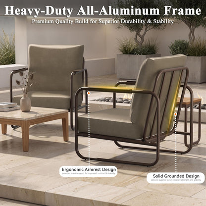 3 Pieces Aluminum Outdoor Patio Conversation Set with Coffee Table7