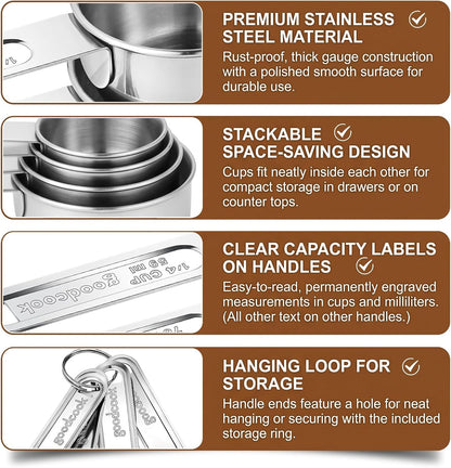 4 Pack Stainless Steel Stackable Measuring Cups with Handle, Small Metal Kitchen Tools for Baking & Cooking Dry Liquid Ingredients3