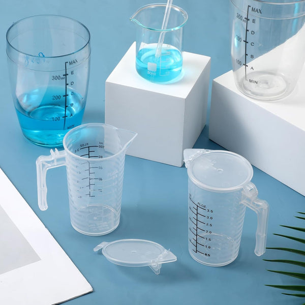 100Ml Plastic Graduated Beaker, 2 Pack Liquid Measuring Cup with Handle with Lid, Measuring Pitcher Measure Containers for Liquid Mixing, Pet Food, Motor Oil, Laboratory, Kitchen6