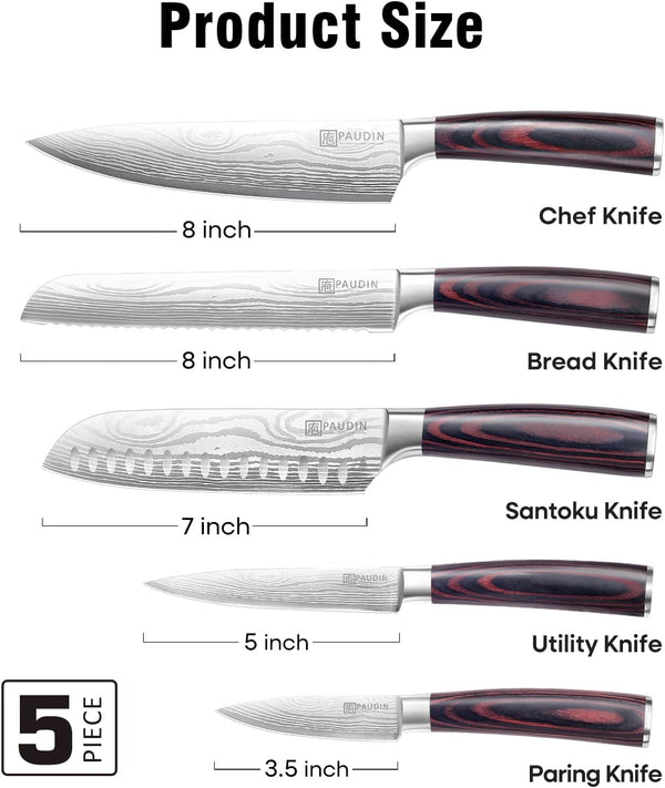 Knife Set, 5PCS Kitchen Knife Set without Block, Stainless Steel Chef Knife Set with Pakkawood Handle, Professional Kitchen Gift Sets for Cooking Lovers & Farther'S Day2