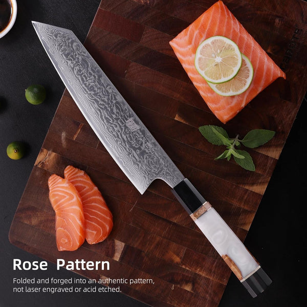 9 Inch Japanese Kiritsuke Knife, Sharp Cuchillos Japoneses, Damascus Kitchen Knife for Professional & Home Chefs (BLACK-ROSE Series)3