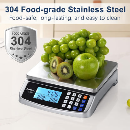 110Lb Food Scale, Commercial Kitchen Scale with Price Computing | Plug-In Usable, 0.05Oz/1G Increment, 304 Stainless Steel, for Cooking, Vegetables, Farm, Industry, Counting. LC300 Silver7