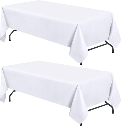 WEALUXE White Table Cloths for 6 Foot Rectangle Tables, 2-Pack, 60X102 Inches, Water, Stain and Wrinkle Resistant, 200 GSM Washable Poly Fabric Tablecloths Rectangular, Elegant and Durable1