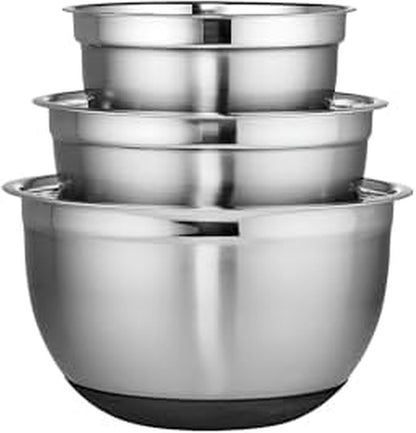 Stainless Steel Mixing Bowls Set of 3-3 Qt, 5 Qt, 8 Qt Nesting Bowls with Nonslip Silicone Bases, Dishwasher Safe, Rust Resistant for Kitchen Prep, Serving, and Food Storage1
