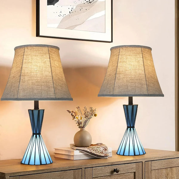 Set of 2 Table Lamps for Bedroom 3-Way Dimmable 21'' Bedside Table Lamps with 13 Inches Linen Shades for Living Room Bedroom Office Hotel Study Room2