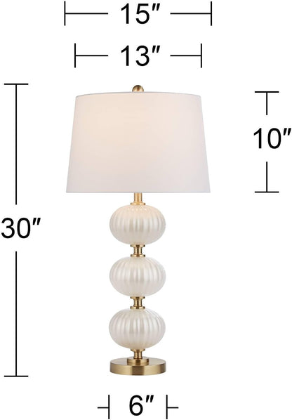 Grace 30" Large Table Lamp Brass Pearl White Glass Dimmer Modern Glam4
