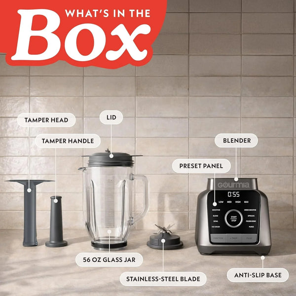 Countertop Blender – 8 Blend Programs, 4 Speeds, Pulse and Manual Mode, 56Oz Pitcher, Digital Display with Integrated Timer, Round-Plated Tamper, Dishwasher-Safe Parts8