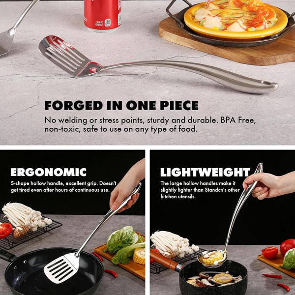18/10 Stainless Steel Kitchen Utensils Set with Holder for Countertop | 15″ Spatula Spoon Set with Storage Organizer, 12-Pieces, Fork, Tongs, Spatula, Ladle, Skimmer, Turner, Spaghetti, Large Spoon4