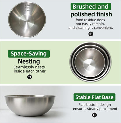 Stainless Steel Mixing Bowls Set, 3-Piece, Thicker-Gauge, Stackable6