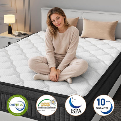 Full Size Mattress 12 Inch Hybrid Mattress in a Box, Medium Firm Pocket Spring and Memory Foam Mattress, Breathable Cool Euro Top with Pressure Relief, Certipur-Us Certified, Bed in a Box Delivery5