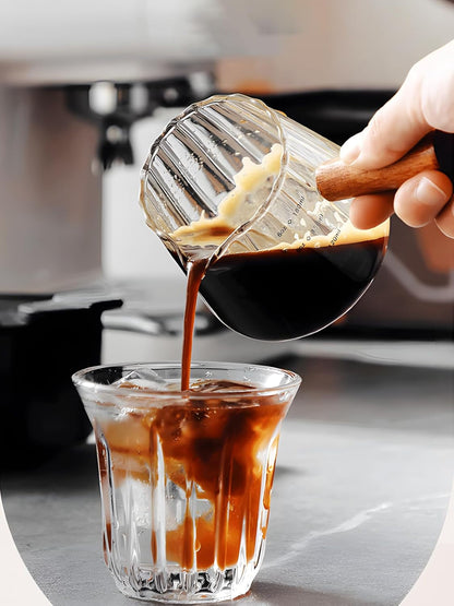 Espresso Cups 6OZ, Espresso Accessories, Expresso Shots Cup, Espresso Shot Glass with V-Shaped Mouth, Ribbed Milk Frothing Pitcher, Glass Measuring Cup5