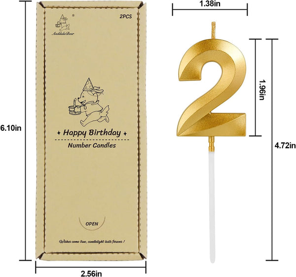Birthday Candles, 1.96 Inch Number 12 Happy Birthday Candles, Number Candles Decoration for Birthday Party and Anniversary Celebration(Champagne Gold)3