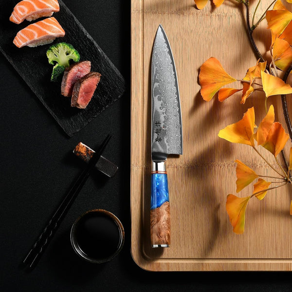 Japanese Chef Knife, 8 Inch Damascus Kitchen Knife with VG10 Steel, Ultra Sharp Professional Cooking Knives with Resin Wood Handle, Gift Box for Home & Restaurant2