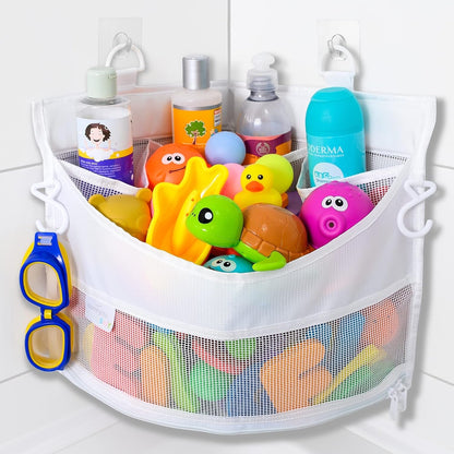 Mesh Bath Toy Holder Organizer – the Perfect Corner Bathtub Toy Storage & Bathroom or Shower Caddy – This Multi-Use Net Bag Makes Baby Bath Toy Storage Easy – for Kids & Toddlers1
