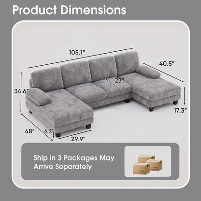 U-Shaped Convertible Sectional Sofa Couch,Fabric, Grey2