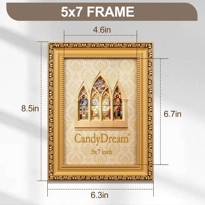 5×7 Picture Frame Set of 2 - Gold Picture Frames for Wall and Tabletop Display,Poster Photo Frames, Gallery Wall Frames, Ornate Vintage 5×7 Plastic Frame with HD Plexiglass7