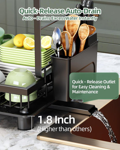 2-Tier Dish Drying Rack for Kitchen Counter, Space-Saving, Black5