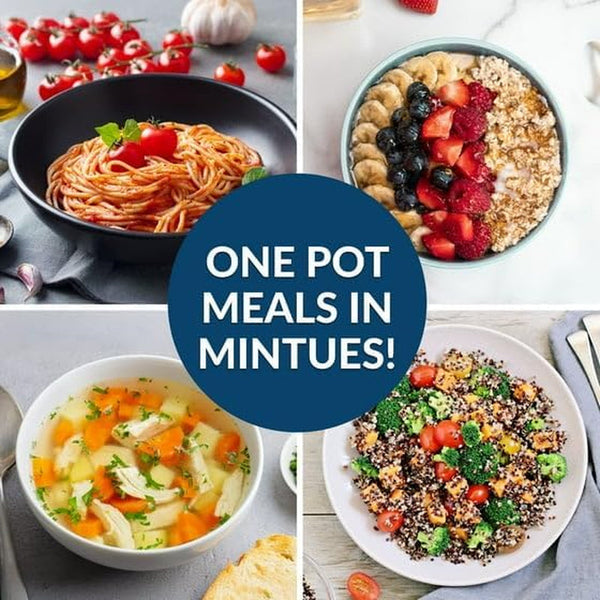 Electric Mini Multi-Cooker Pot, Red, 1 Qt Ceramic Non-Stick Rice Cooker, 260W with Glass Lid, Measuring Cup and Spatula3