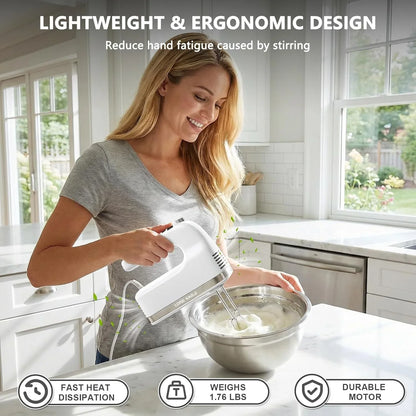 9-Speed Digital Hand Mixer Electric Handheld, 500W DC Motor | Kitchen Mixer for Cake Baking, Lightweight Egg Beaters with Stain-Resistant & Waterproof Storage Bag & 6 Accessories6