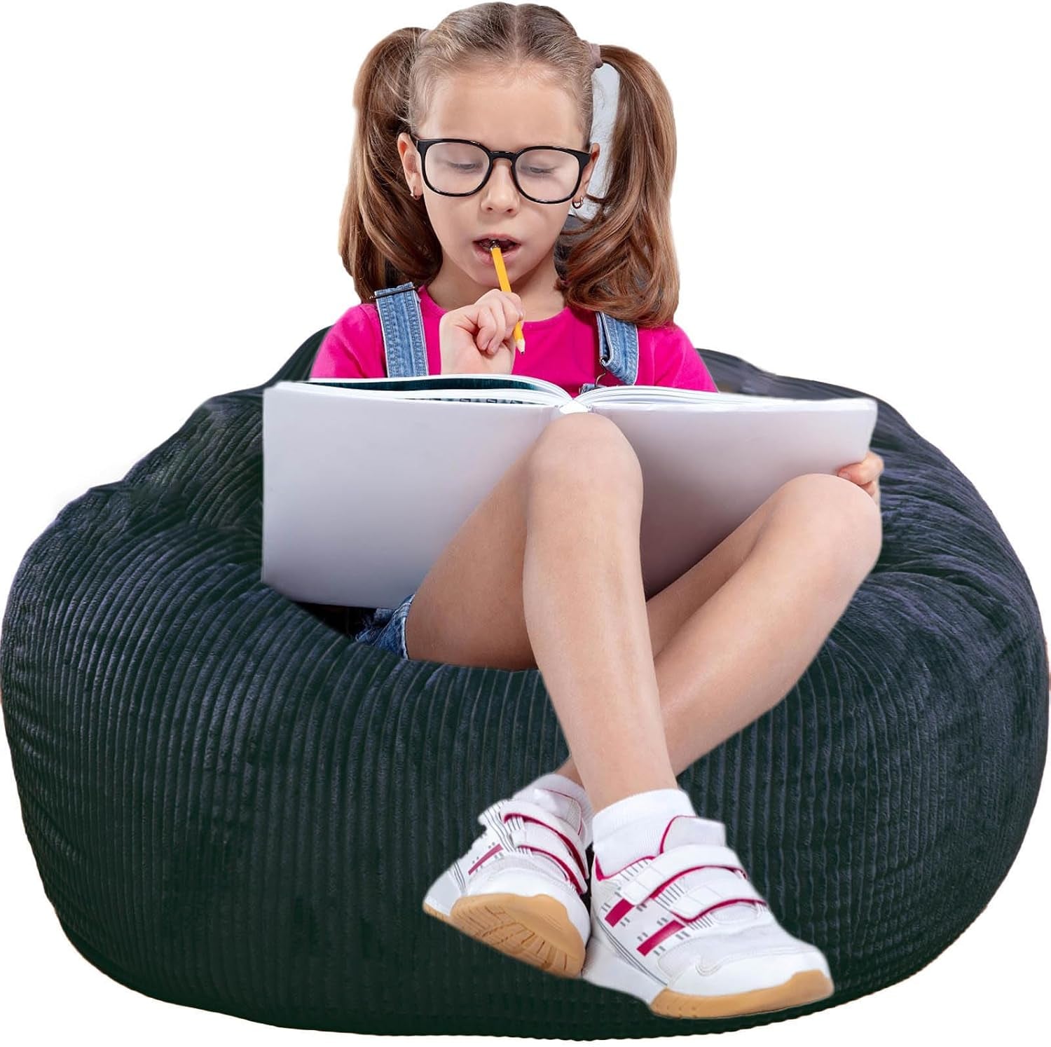bean-bag-chair-with-faux-rabbit-fur-cover-for-teens-and-kids-with-filling-memory-foam-bean-bag-chairs-soft-faux-fur-fabric-2-5-feet-round-fluffy-bean-bag-sofa-essential-for-reading-games