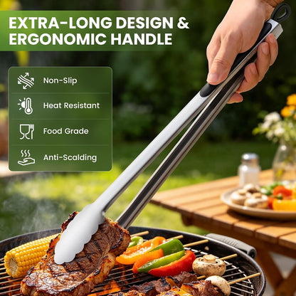 Grill Tongs, 17 Inch Extra Long Stainless Steel BBQ Tongs (17", 1PC) | for Cooking/Serving/Grilling | Heat-Resistant | Dishwasher Safe3