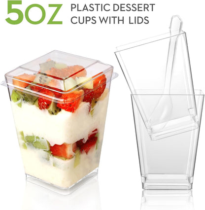 5 Oz Plastic Dessert Cups with Lids and Spoons, Yogurt Parfait Appetizer Cups for Party, Mini Dessert Shooters for Pudding and Fruit 20 Pack (60-Piece)5
