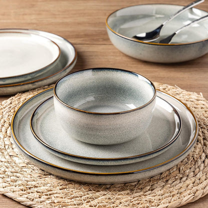 Dinnerware Sets for 6, 18 Pieces Ceramic Plates and Bowls Set4