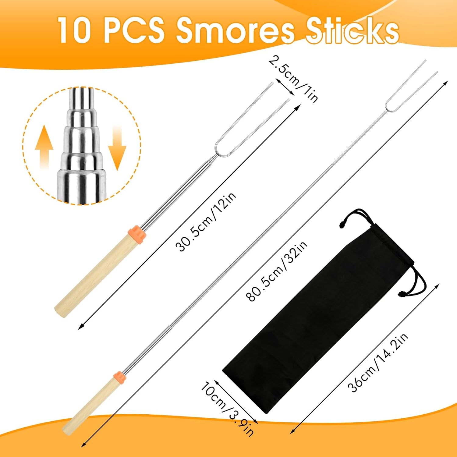 10-pack-smores-sticks-32-inch-marshmallow-roasting-sticks-for-fire-pit-extendable-roasting-skewers-with-bag-hot-dog-fork-smores-kit-for-campfire-camping-essentials-304-stainless-steel