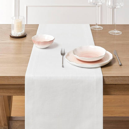 Linen Textured Border Table Runner, 14 X 72 Inch White3