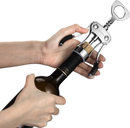 Wine Opener, Premium Wing Corkscrew Wine Bottle Opener, Silver | Durable Solid Zinc Alloy Body, Precise Sharp-Edged Screw, Ergonomic Non-Slip Grip Wing Handle, Multifunctional Bottle Openers3