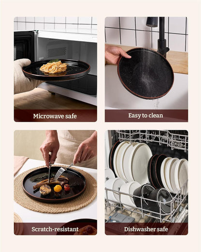 Line Porcelain Dinnerware Set, Dish Set for 4, Black7
